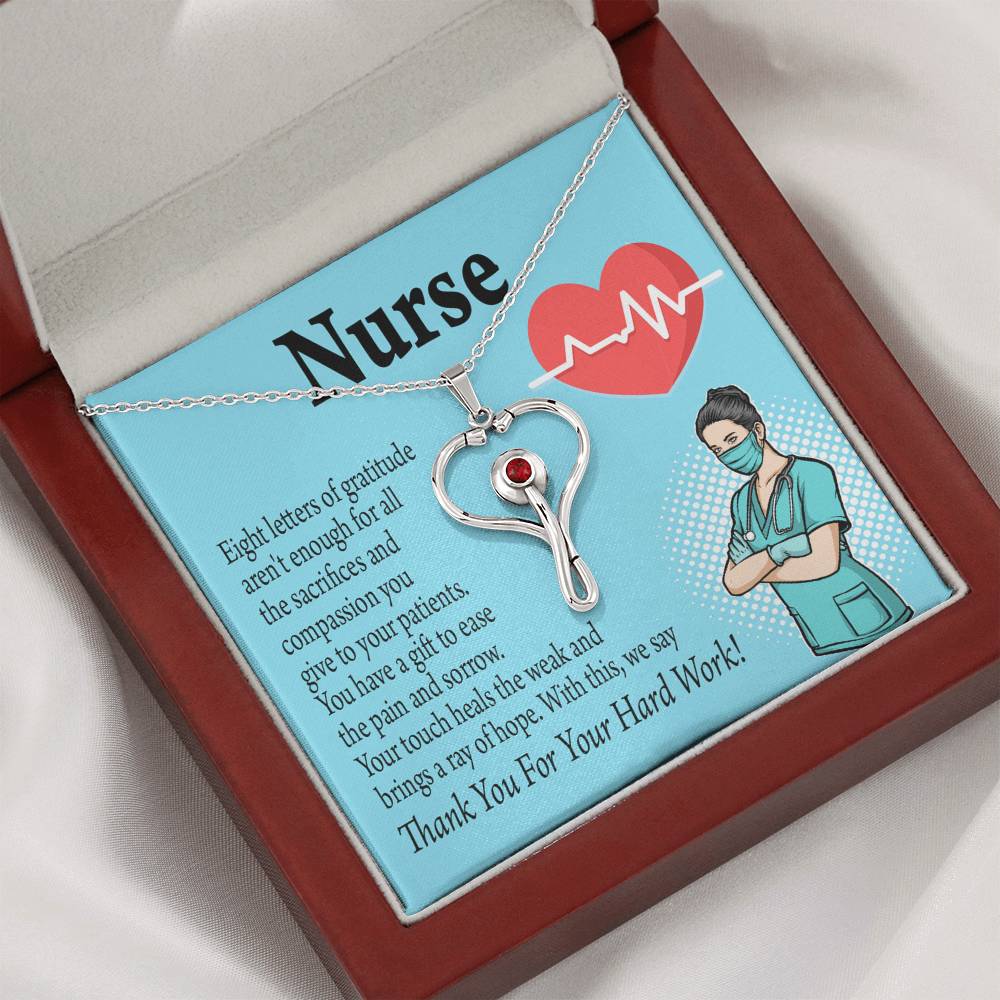 RN Nurse Gift Heart Scope Necklace Red Swarovski Crystal Adjustable Chain 18-22"-Express Your Love Gifts