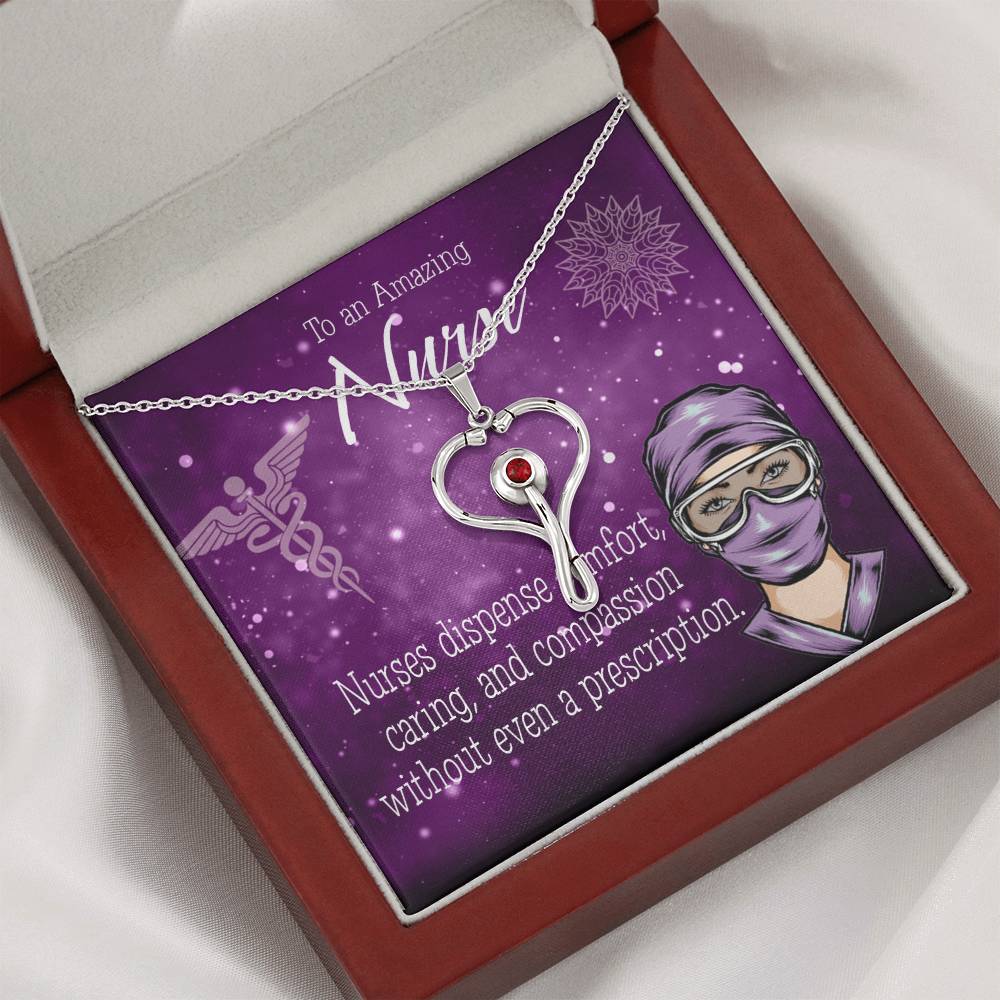 Nurse RN Caduceus Heart Scope Necklace Red Swarovski Crystal Adjustable Chain 18-22"-Express Your Love Gifts