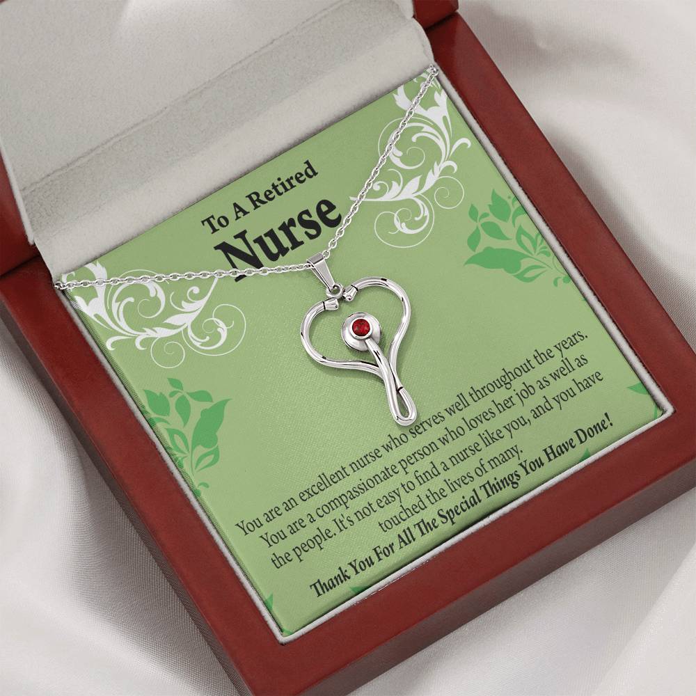 Retired Nurse Thank You Heart Scope Necklace Red Swarovski Crystal Adjustable Chain 18-22"-Express Your Love Gifts