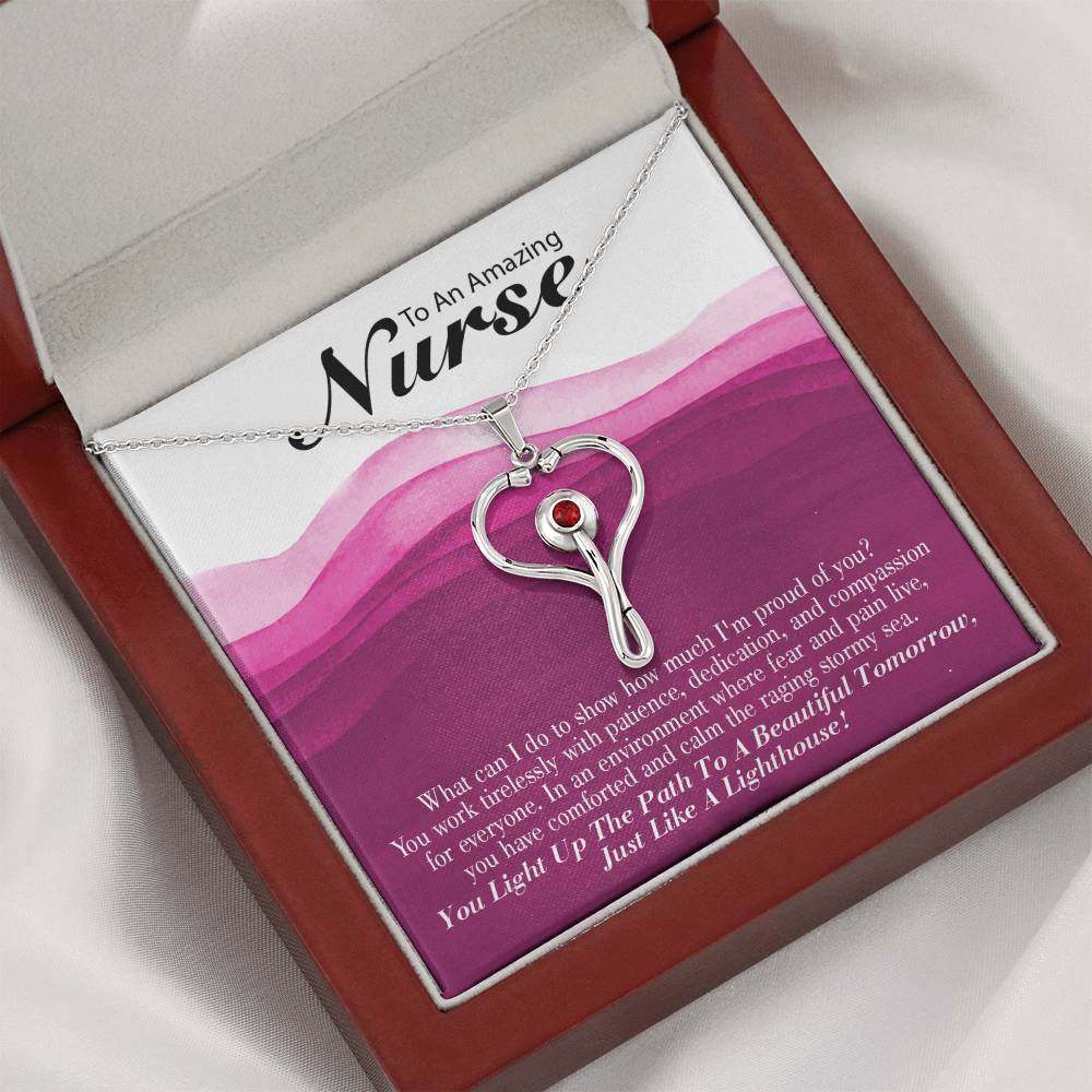 Inspirational Message for Nurse Heart Scope Necklace Red Swarovski Crystal Adjustable Chain 18-22"-Express Your Love Gifts