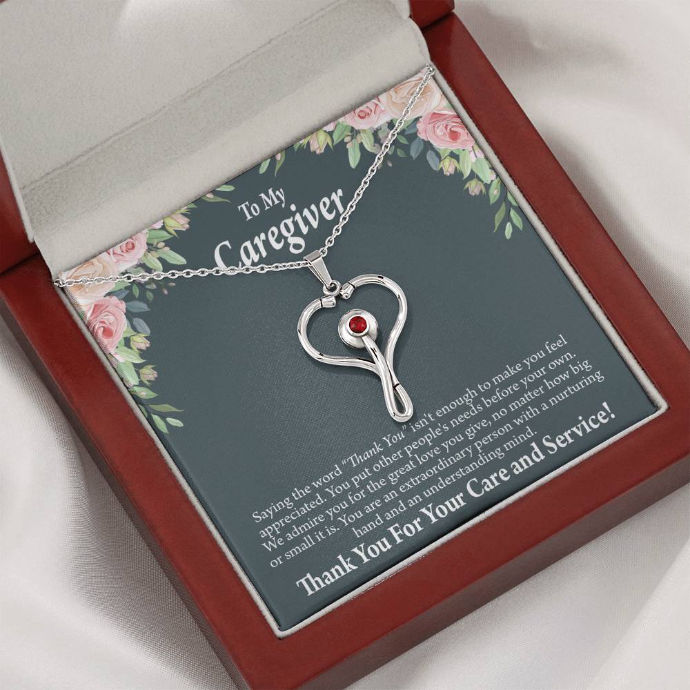 Gift Ideas For Caregivers Heart Scope Necklace Red Swarovski Crystal Adjustable Chain 18-22"-Express Your Love Gifts
