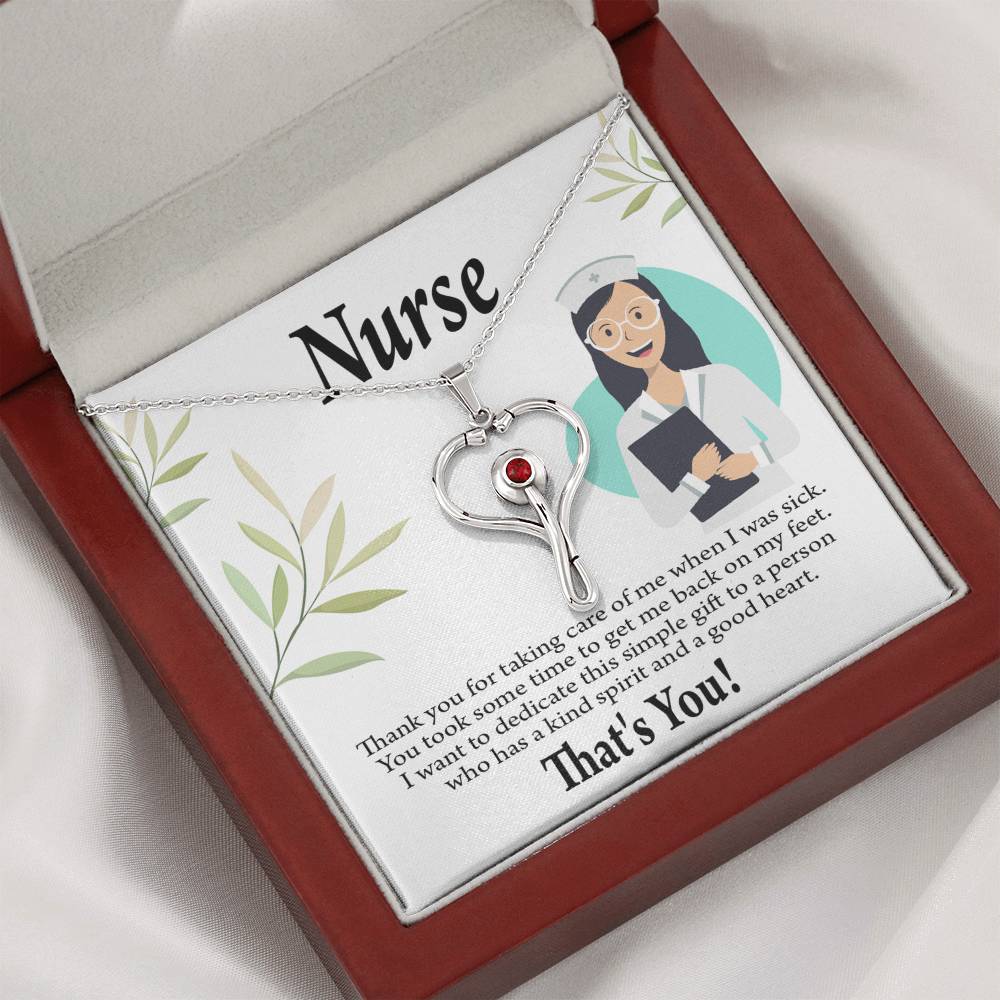 Simple Thank You Nurse Heart Scope Necklace Red Swarovski Crystal Adjustable Chain 18-22"-Express Your Love Gifts