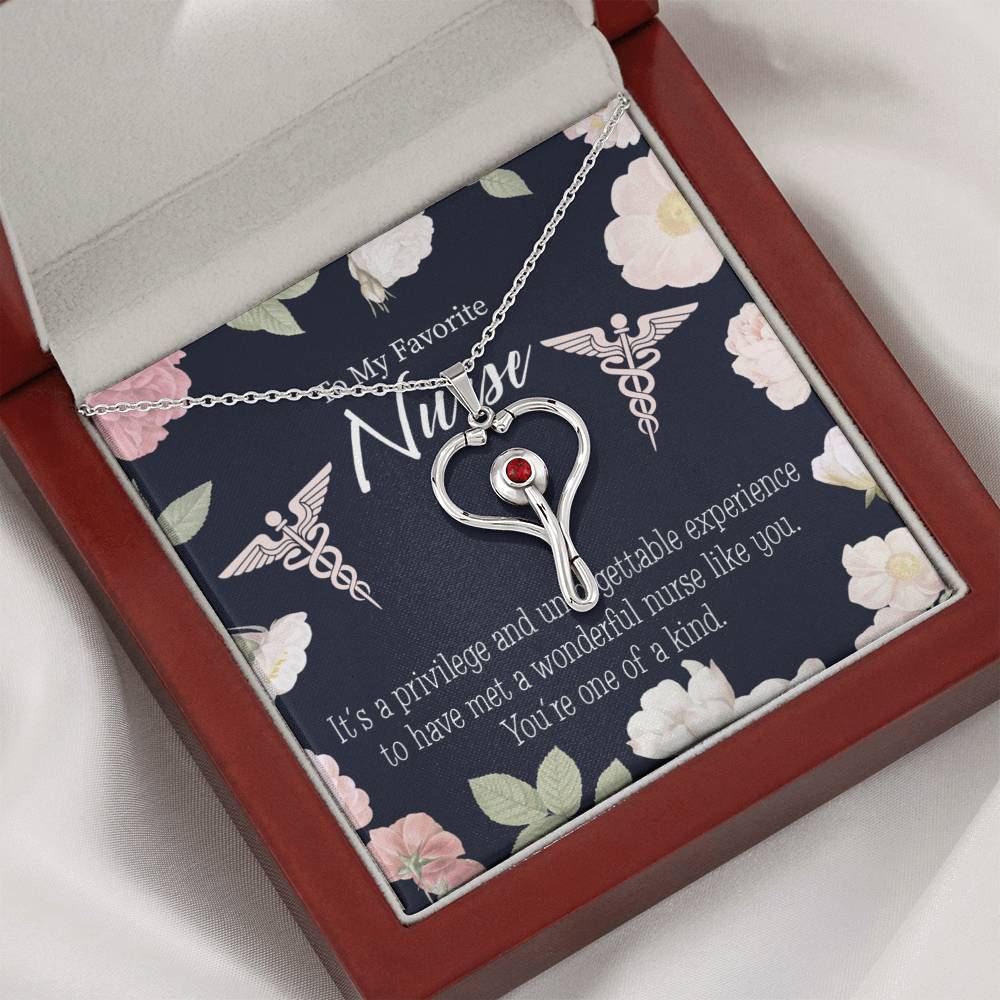 Favorite Nurse Heart Scope Necklace Red Swarovski Crystal Adjustable Chain 18-22"-Express Your Love Gifts