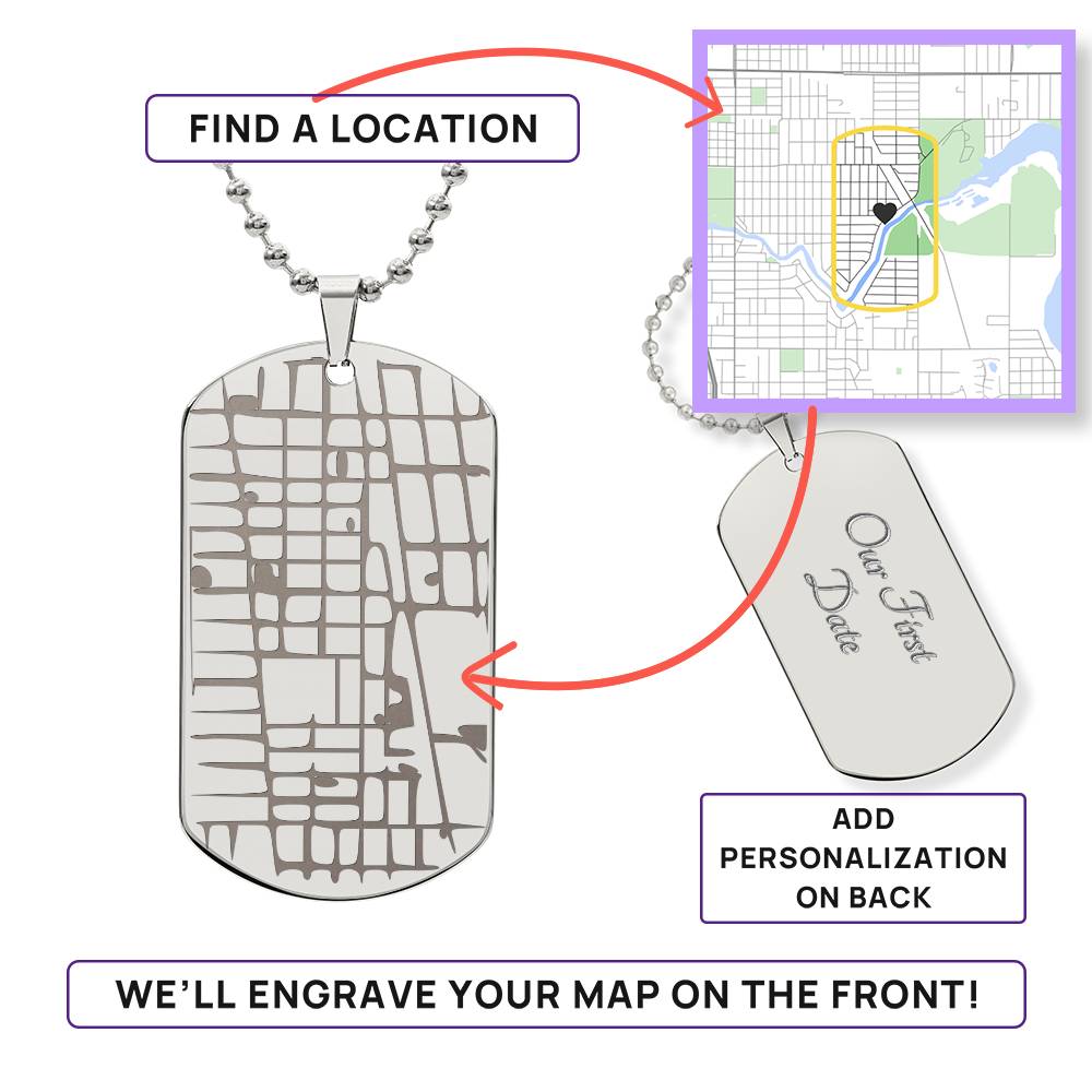 Engraved Dog Tag Map Necklace – Custom Location Stainless Steel Pendant-Express Your Love Gifts