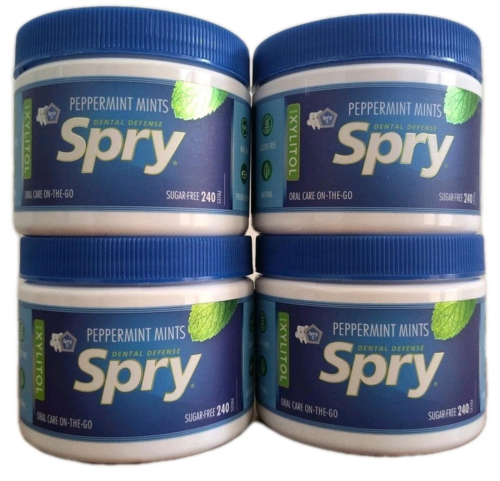 Spry 240ct Xylitol Peppermint Mints 4 Pack (960 Total) Sugar-Free Fresh Breath EXP 02/2027-Express Your Love Gifts
