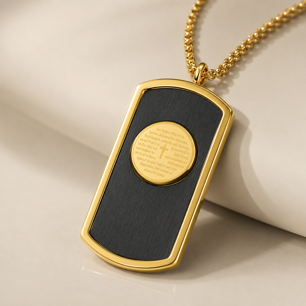 Our Father Dog Tag Necklace Men's Two-Tone Black IP & 18K Gold Plated Stainless Steel 24" Chain-Express Your Love Gifts