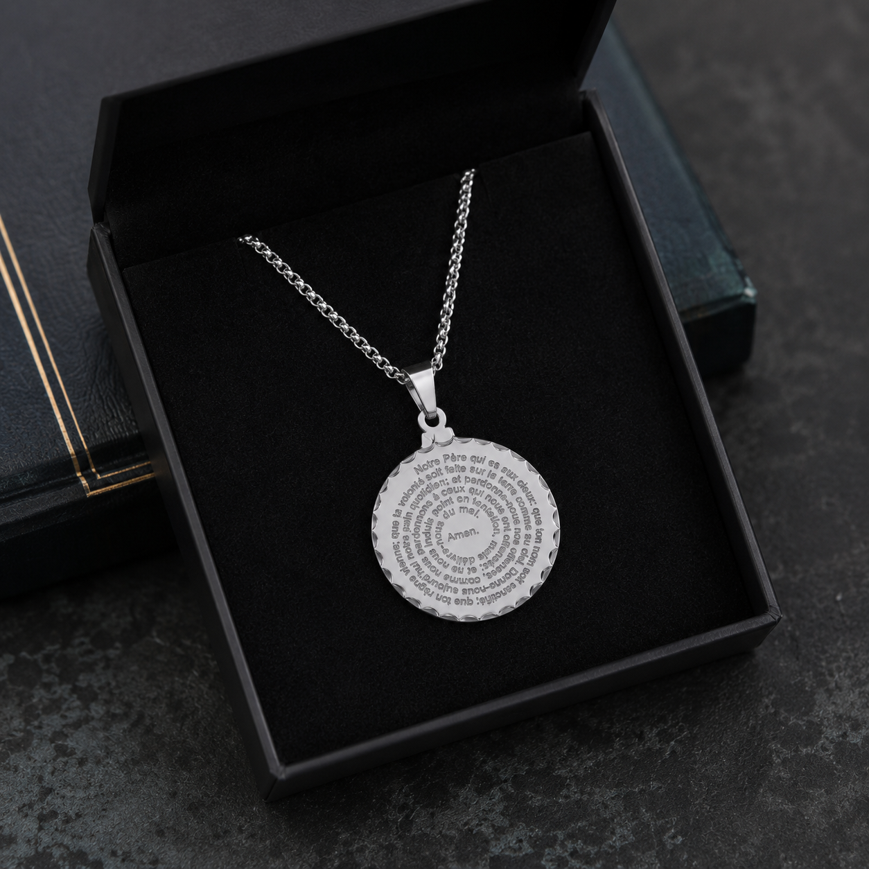 Men's Notre Pere Prayer Pendant Stainless Steel 24" Chain-Express Your Love Gifts