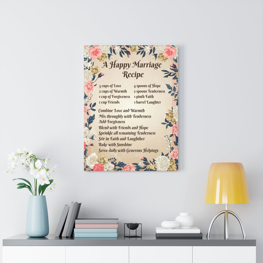 Happy Marriage Recipe Motivation Wall Decor for Home Office Gym Inspiring Success Quote Print Ready to Hang - Express Your Love Gifts
