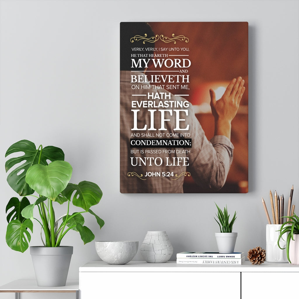 Scripture Walls Believeth On Him John 5:24 Christian Wall Art Bible Verse Print Ready to Hang - Express Your Love Gifts