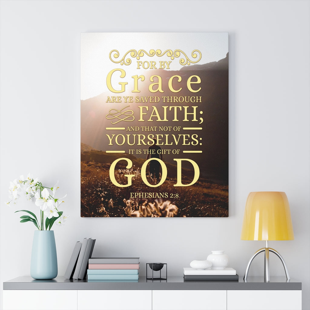 Scripture Walls For by Grace Ephesians 2:8 Christian Wall Art Bible Verse Print Ready to Hang - Express Your Love Gifts