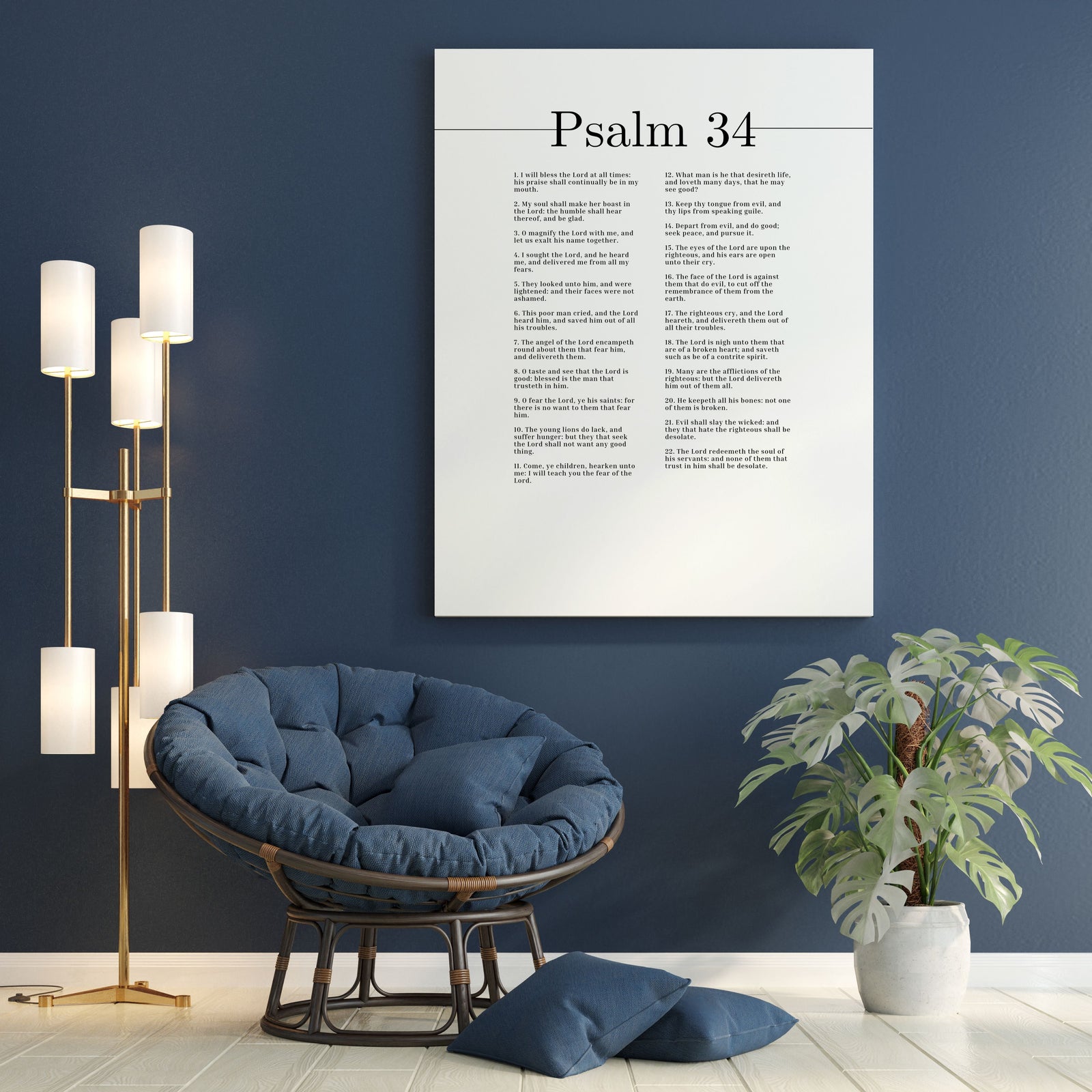 Scripture Canvas The Angel Of The Lord Psalm 34 Christian Wall Art Bible Verse Print Ready to Hang-Express Your Love Gifts