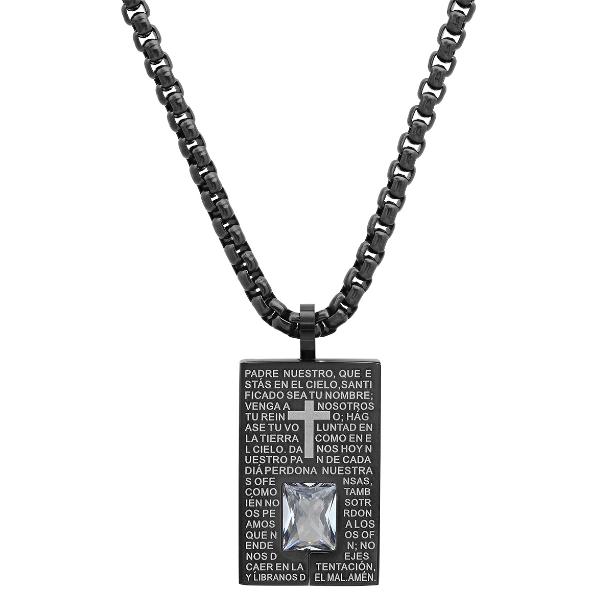 Padre Nuestro Spanish Prayer Stainless Steel Dog Tag Necklace-Express Your Love Gifts