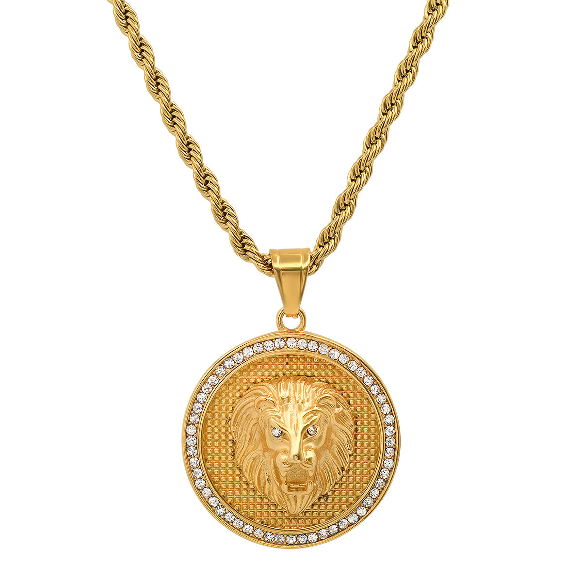 Lion Head Round Pendant 18k Gold Plated Stainless Steel Necklace-Express Your Love Gifts