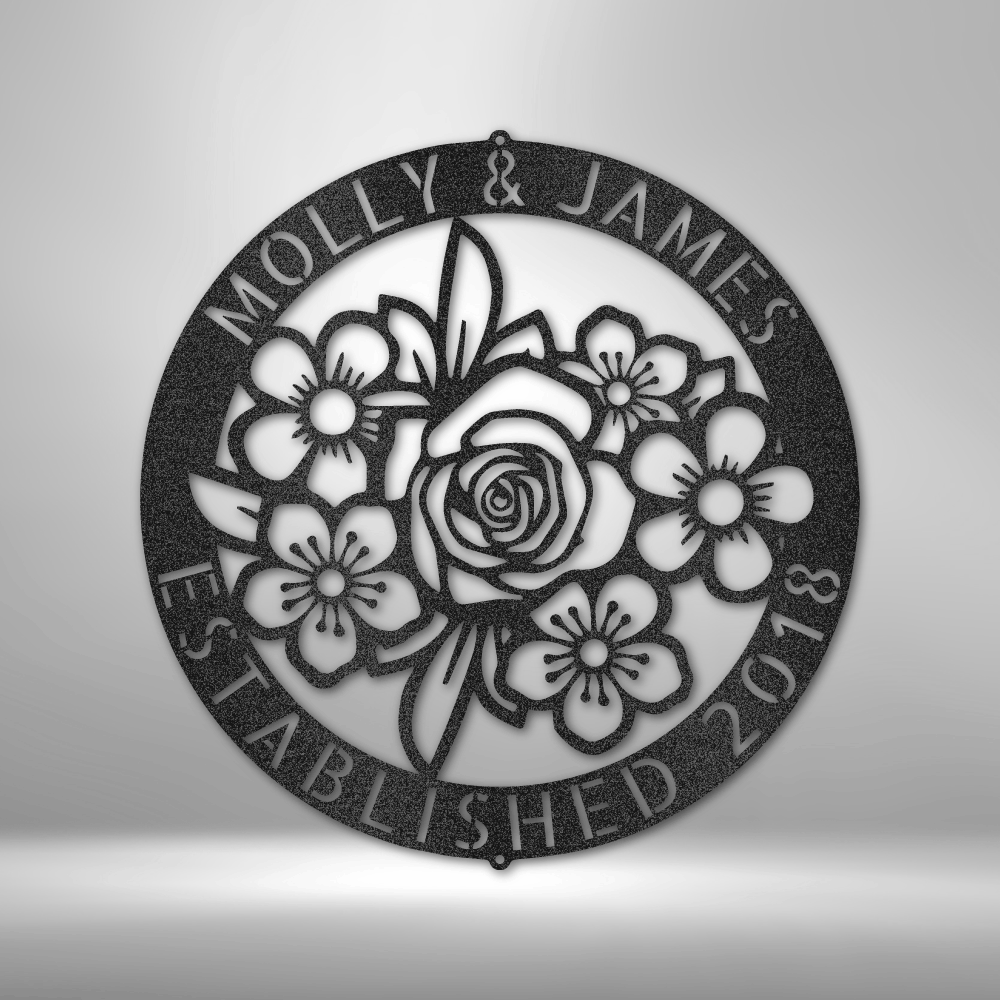 Personalized Floral Ring Monogram Steel Sign Steel Art Wall Metal Decor-Express Your Love Gifts