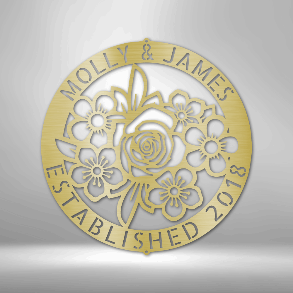 Personalized Floral Ring Monogram Steel Sign Steel Art Wall Metal Decor-Express Your Love Gifts
