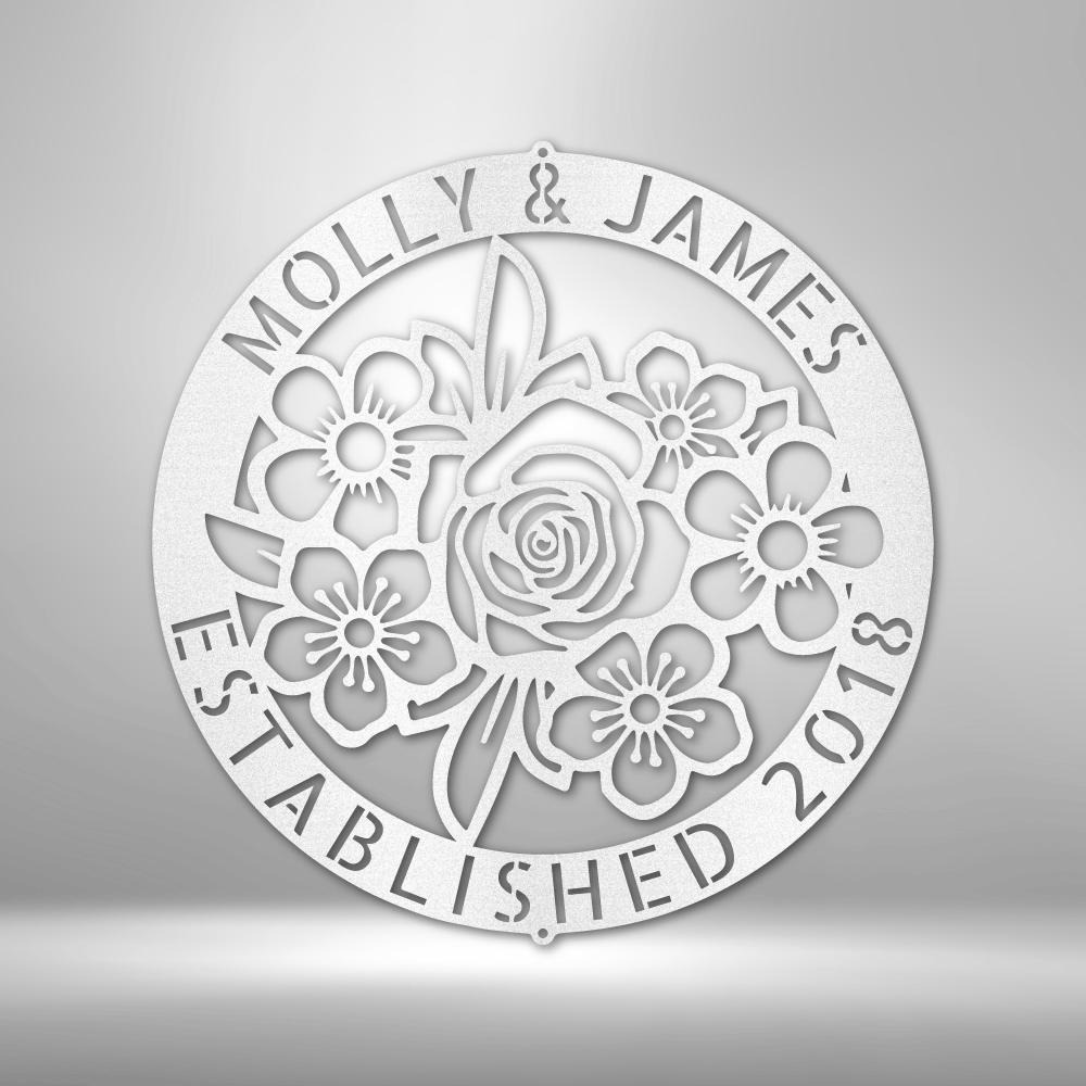 Personalized Floral Ring Monogram Steel Sign Steel Art Wall Metal Decor-Express Your Love Gifts