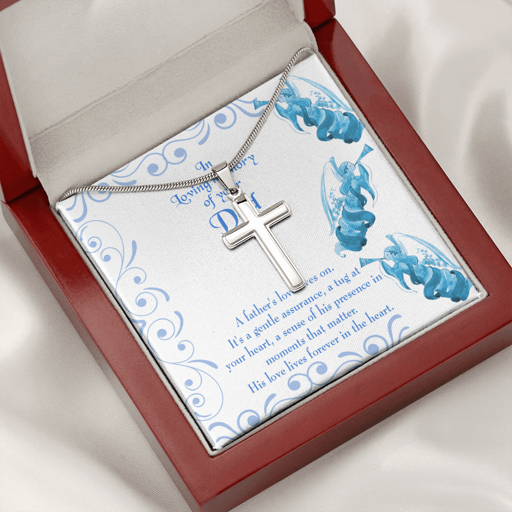 A Father's Love Lives On Dad Memorial Gift Dad Memorial Cross Necklace Sympathy Gift Loss of Father Condolence Message Card-Express Your Love Gifts