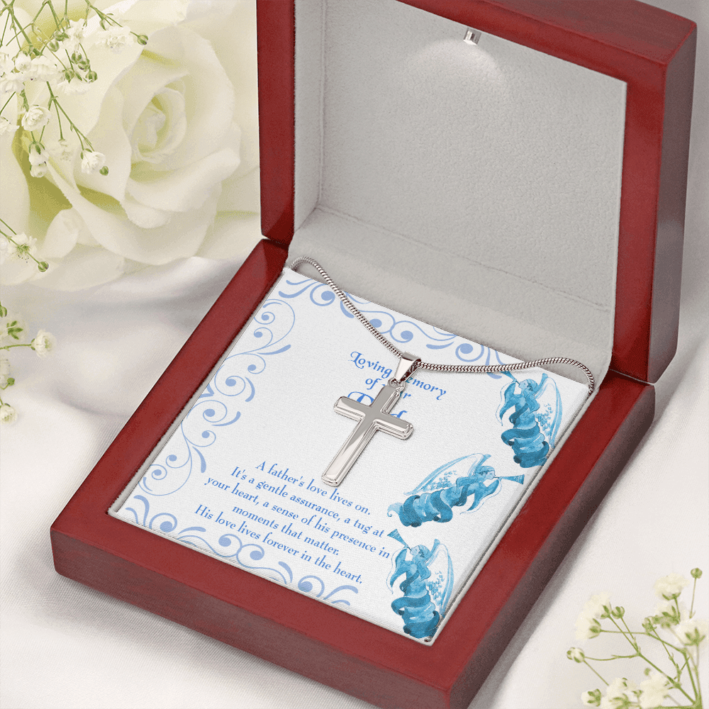 A Father's Love Lives On Dad Memorial Gift Dad Memorial Cross Necklace Sympathy Gift Loss of Father Condolence Message Card-Express Your Love Gifts