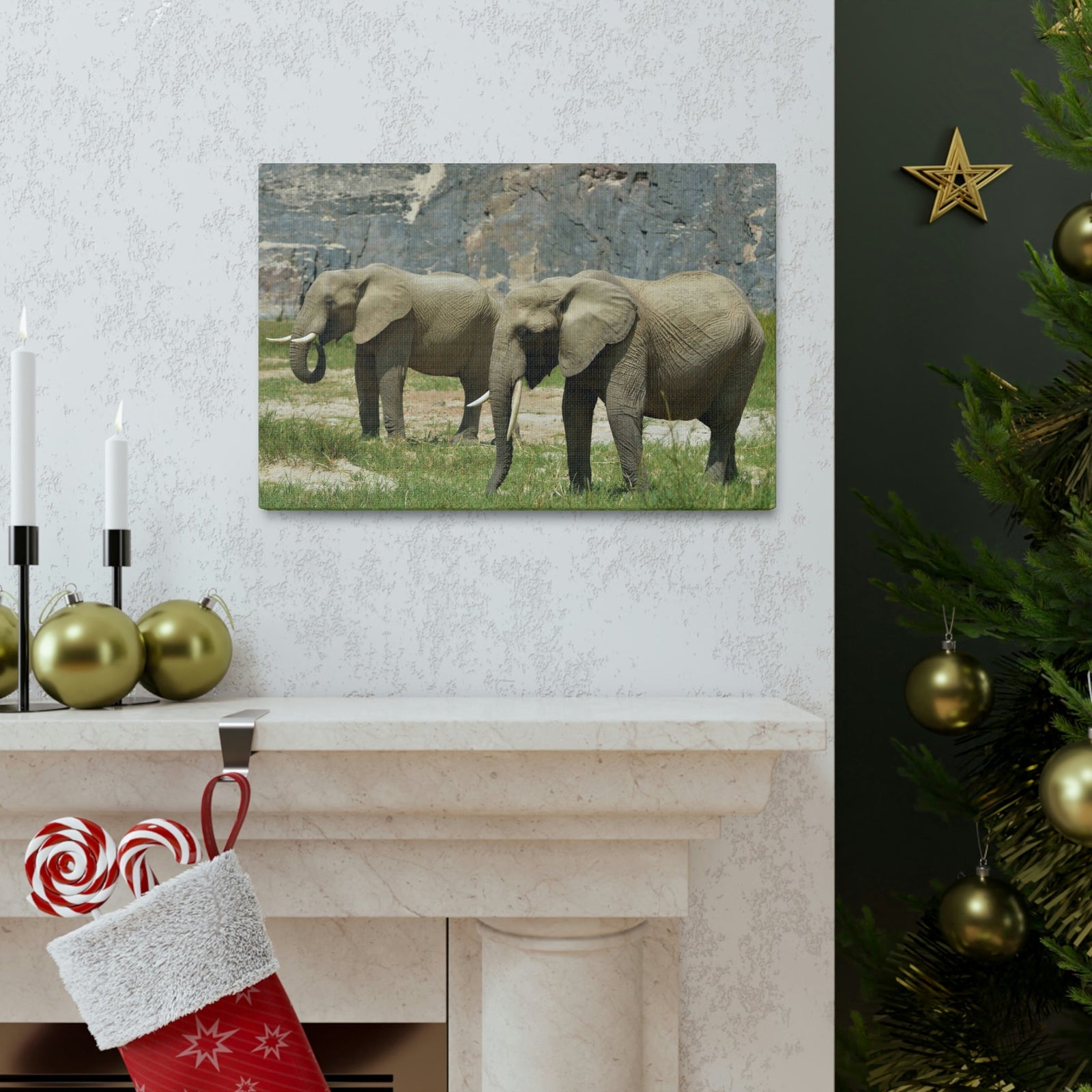 Scripture Walls African Elephant Couple African Elephant Troop Print Animal Wall Art Wildlife Canvas Prints Wall Art Ready to Hang Unframed-Express Your Love Gifts