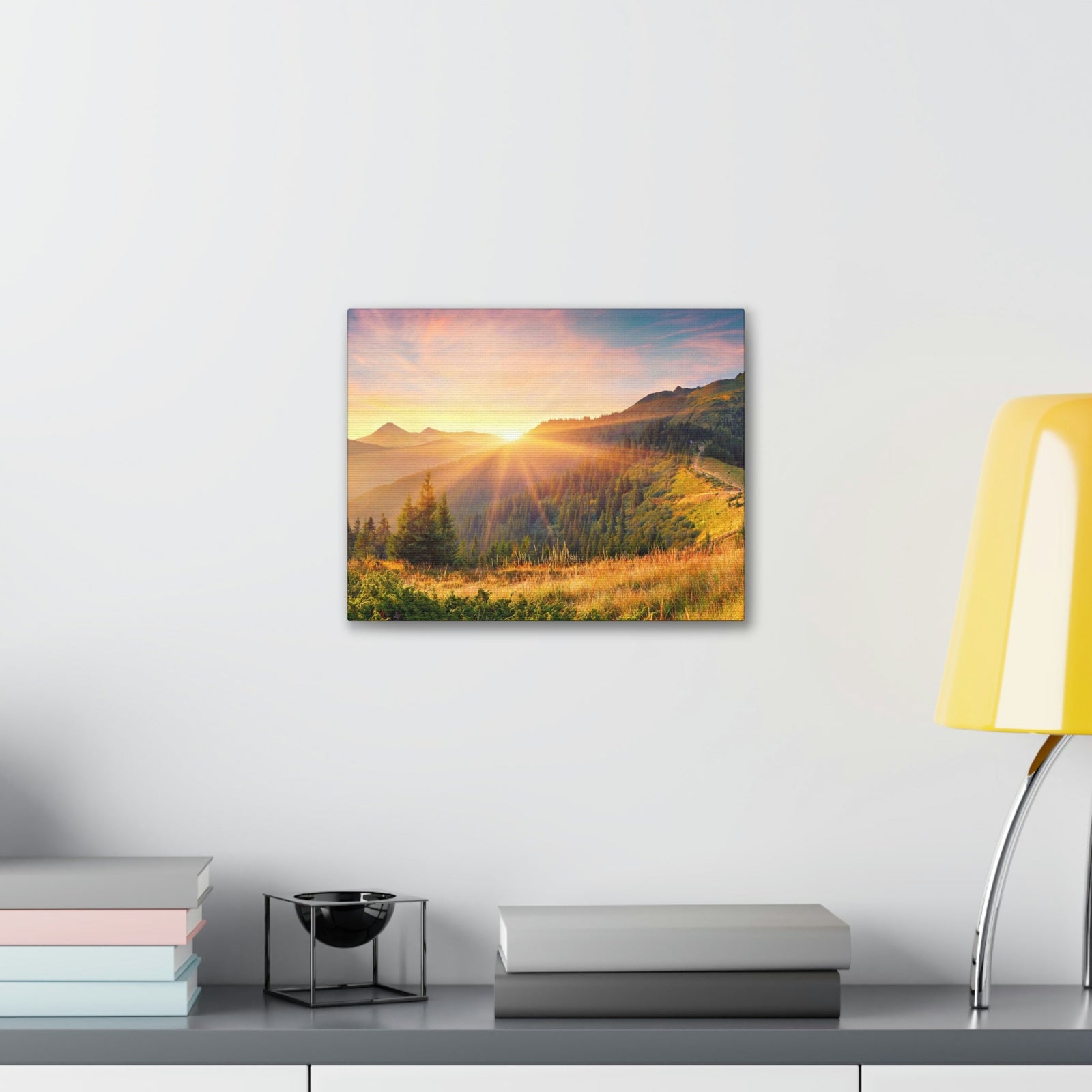 Amazing Summer Sunrise Scene Beautiful Colorful Morning Scene Beauty Nature Scene Sunlight Glowing Hills and Valley Wall Art Ready to Hang Unframed-Express Your Love Gifts