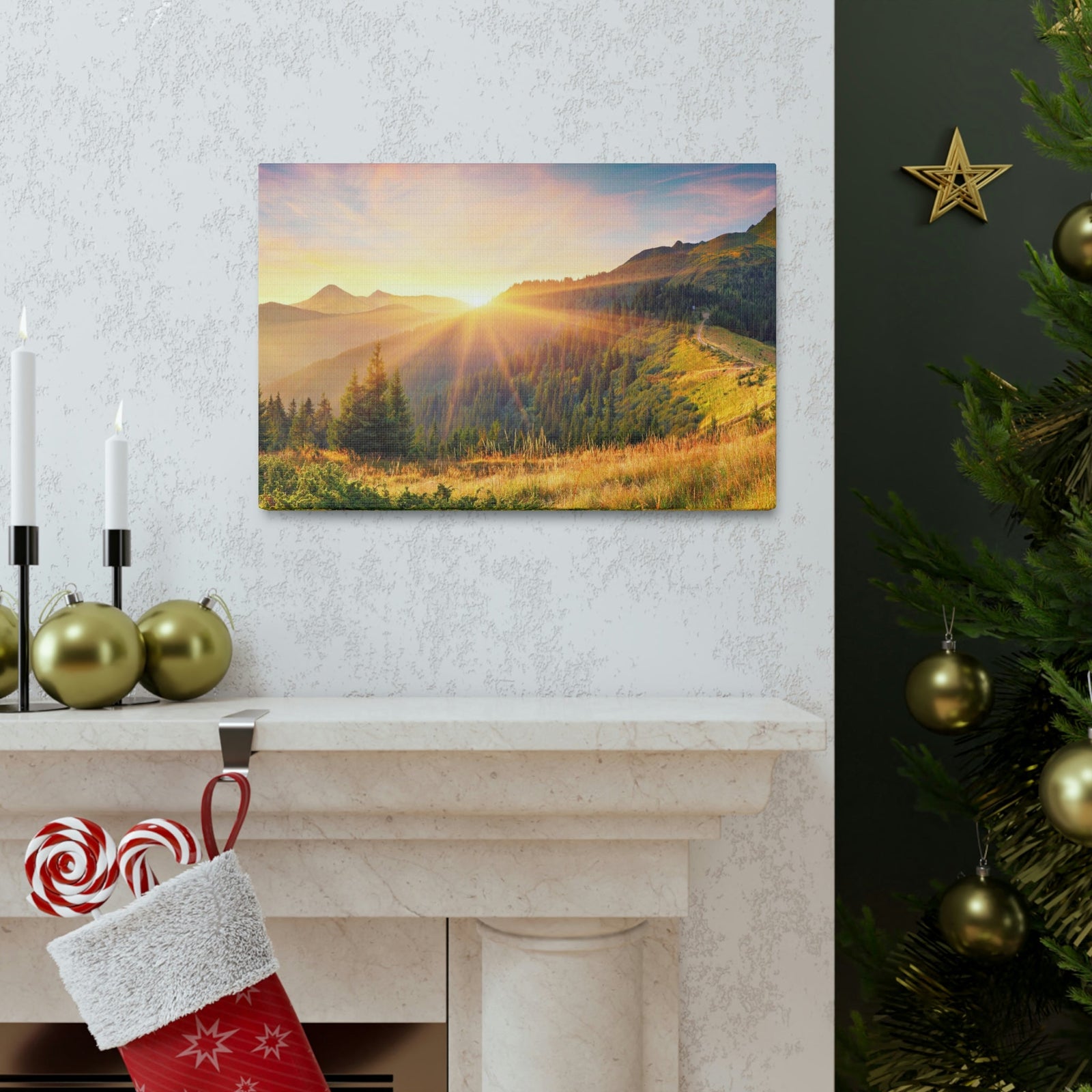 Amazing Summer Sunrise Scene Beautiful Colorful Morning Scene Beauty Nature Scene Sunlight Glowing Hills and Valley Wall Art Ready to Hang Unframed-Express Your Love Gifts