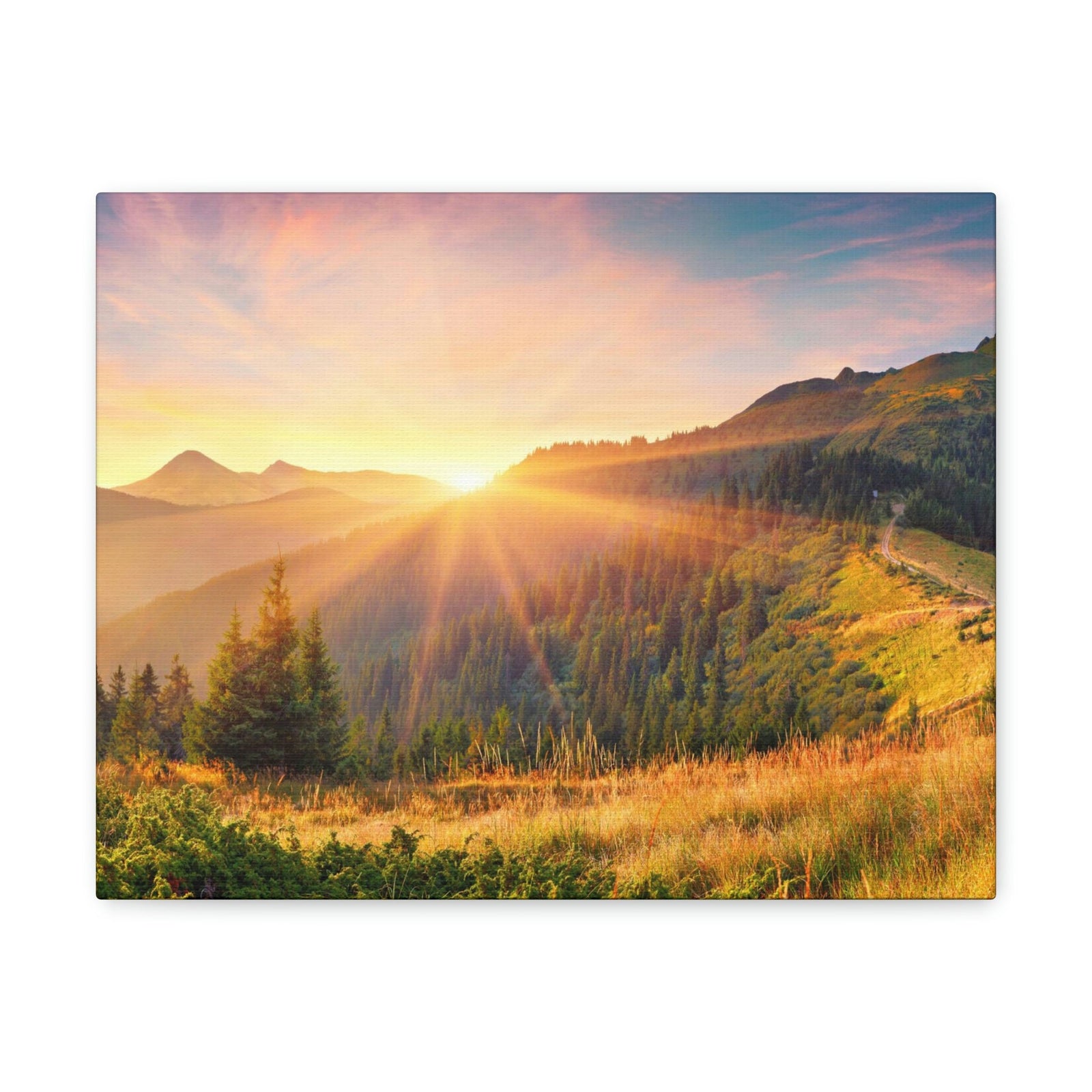 Amazing Summer Sunrise Scene Beautiful Colorful Morning Scene Beauty Nature Scene Sunlight Glowing Hills and Valley Wall Art Ready to Hang Unframed-Express Your Love Gifts