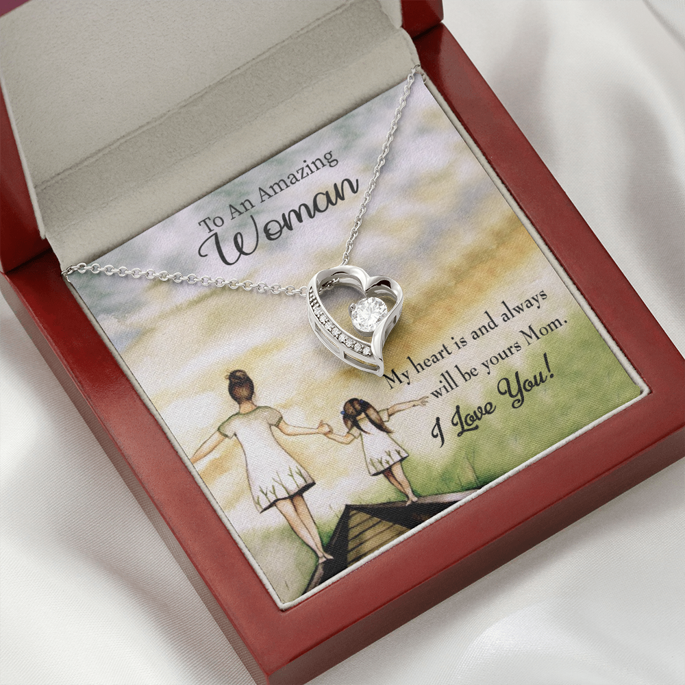 Mother Necklace My Heart Is Yours Forever Love Cz Heart Pendant Message Card-Express Your Love Gifts