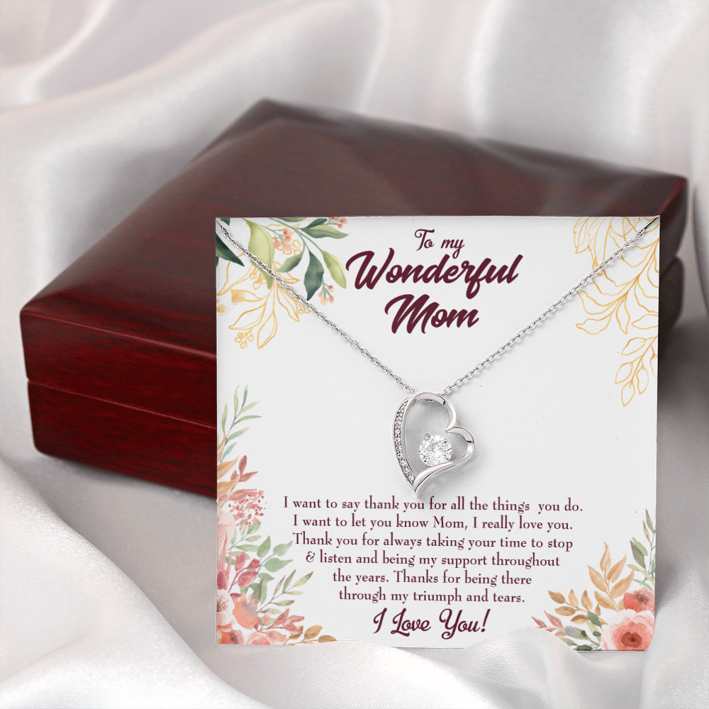 Mother Necklace All Support Mom Forever Love Cz Heart Pendant Message Card-Express Your Love Gifts