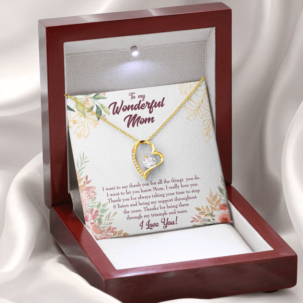 Mother Necklace All Support Mom Forever Love Cz Heart Pendant Message Card-Express Your Love Gifts