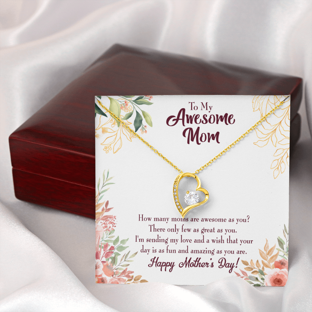 Mother's Day Mother Necklace Awesome Mom Forever Love Cz Heart Pendant Message Card-Express Your Love Gifts