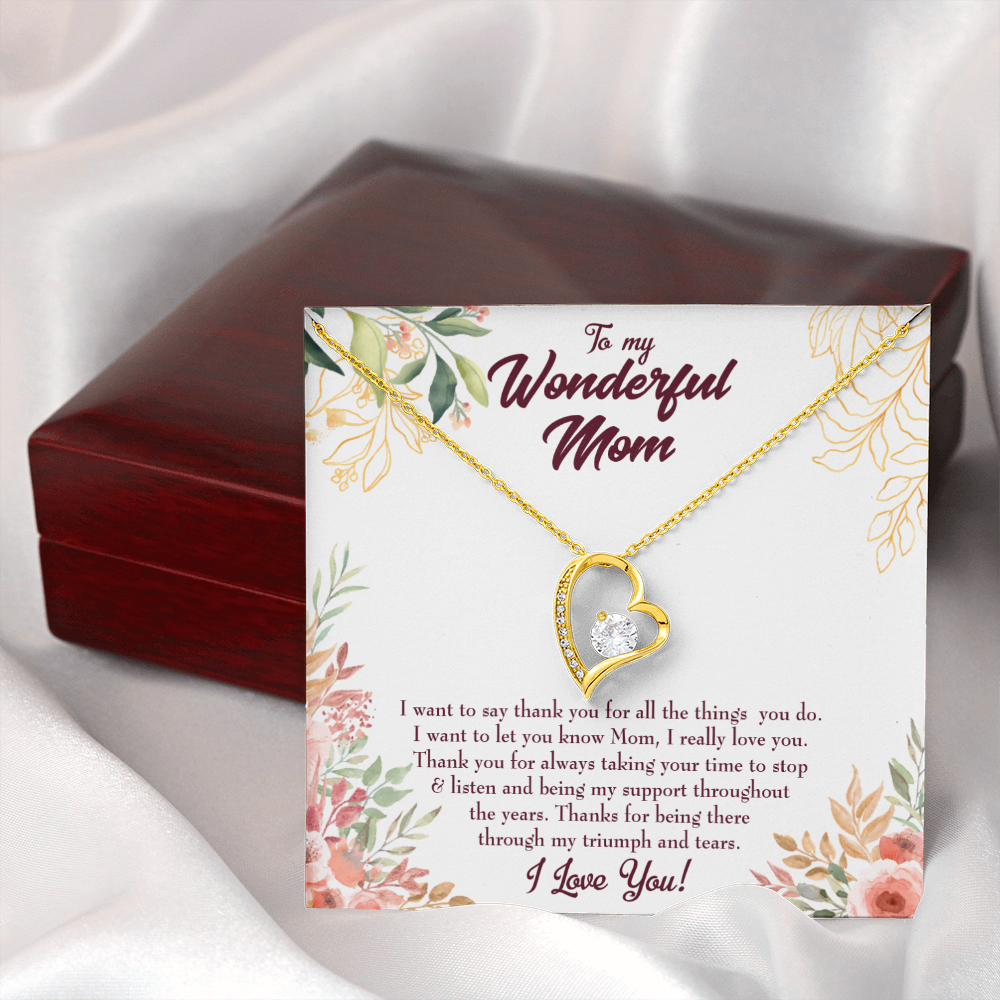 Mother Necklace All Support Mom Forever Love Cz Heart Pendant Message Card-Express Your Love Gifts