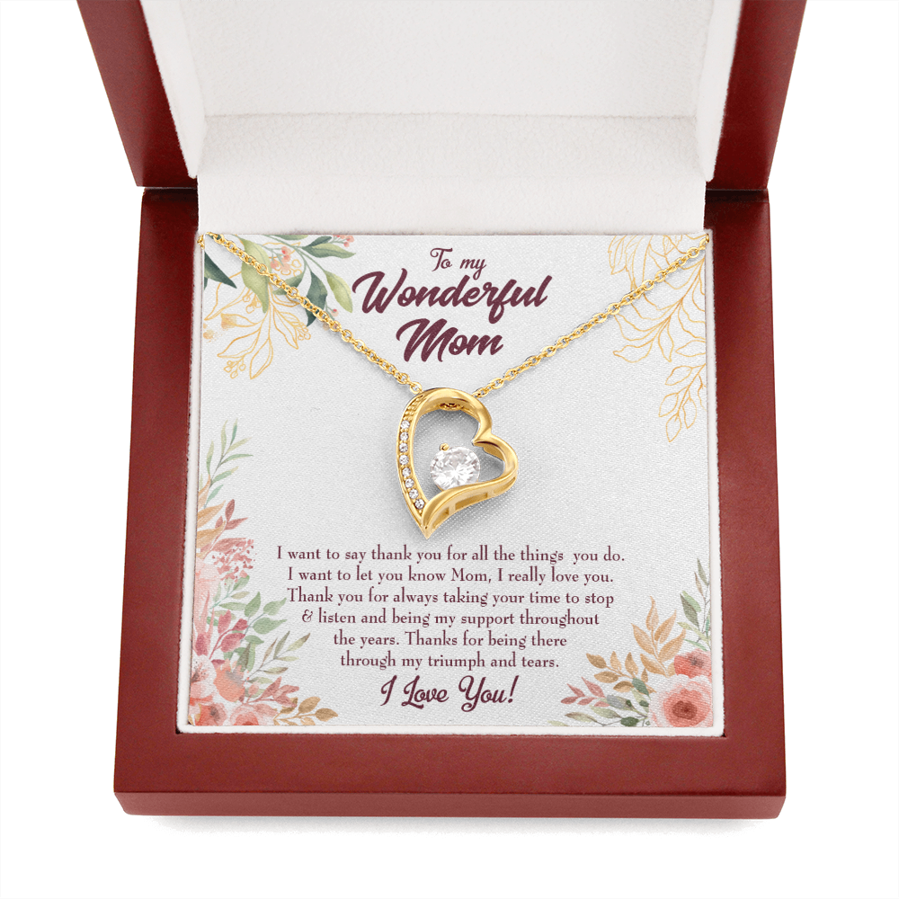 Mother Necklace All Support Mom Forever Love Cz Heart Pendant Message Card-Express Your Love Gifts