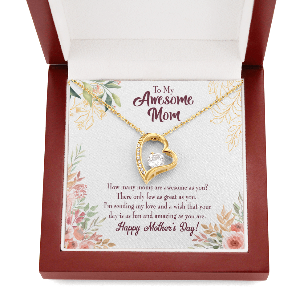 Mother's Day Mother Necklace Awesome Mom Forever Love Cz Heart Pendant Message Card-Express Your Love Gifts