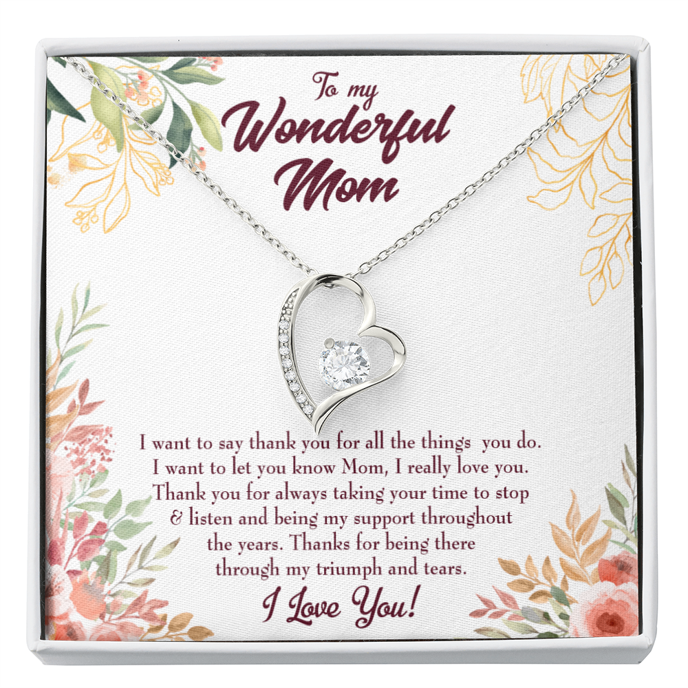 Mother Necklace All Support Mom Forever Love Cz Heart Pendant Message Card-Express Your Love Gifts