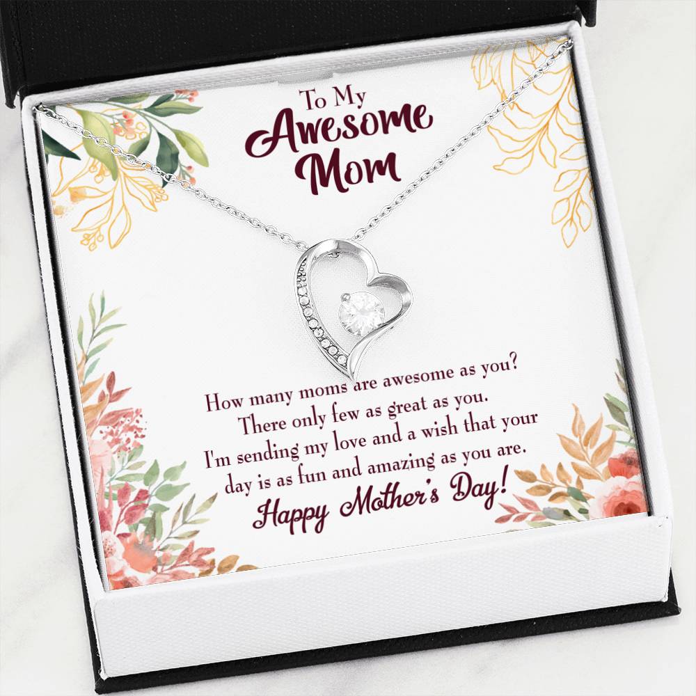 Mother's Day Mother Necklace Awesome Mom Forever Love Cz Heart Pendant Message Card-Express Your Love Gifts