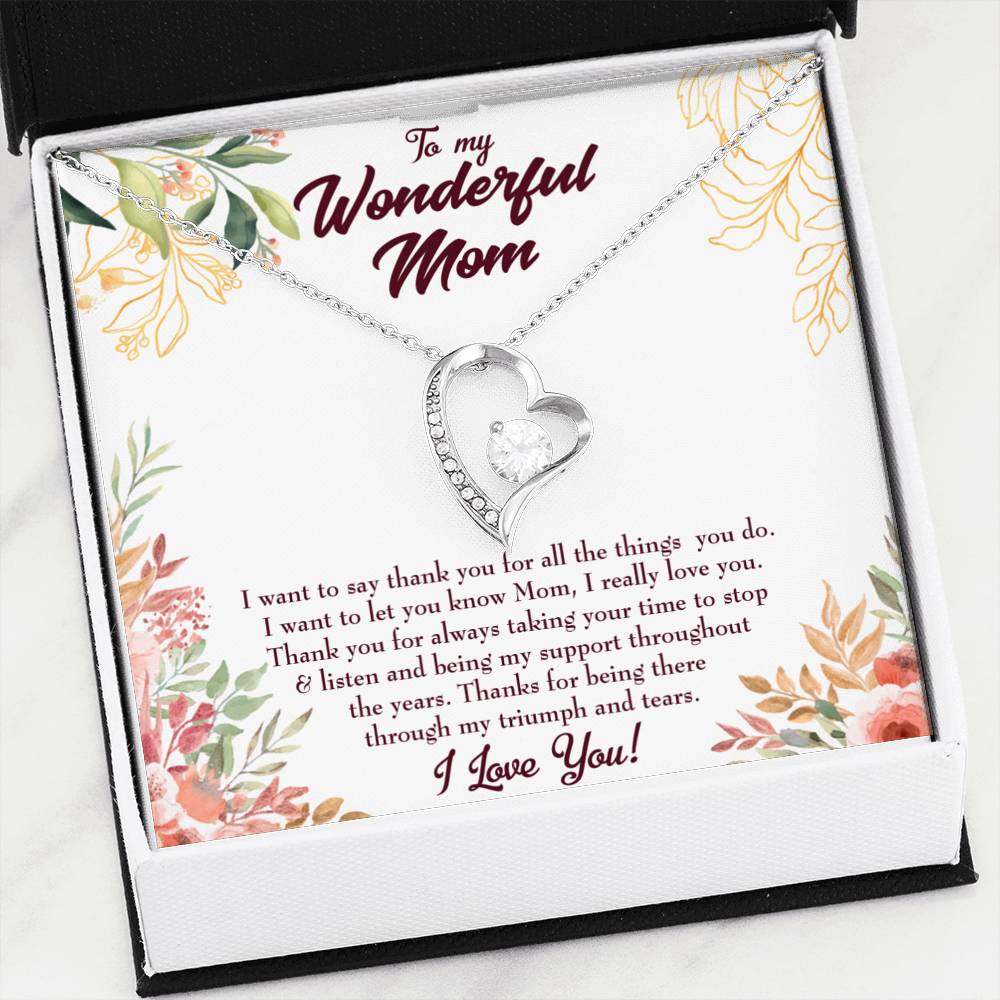 Mother Necklace All Support Mom Forever Love Cz Heart Pendant Message Card-Express Your Love Gifts