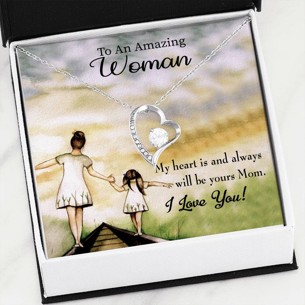 Mother Necklace My Heart Is Yours Forever Love Cz Heart Pendant Message Card-Express Your Love Gifts