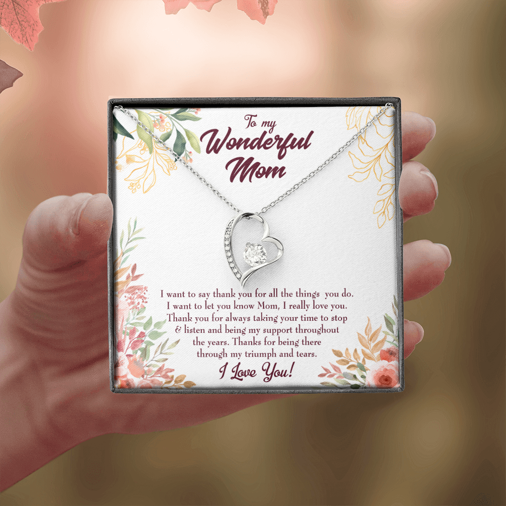 Mother Necklace All Support Mom Forever Love Cz Heart Pendant Message Card-Express Your Love Gifts