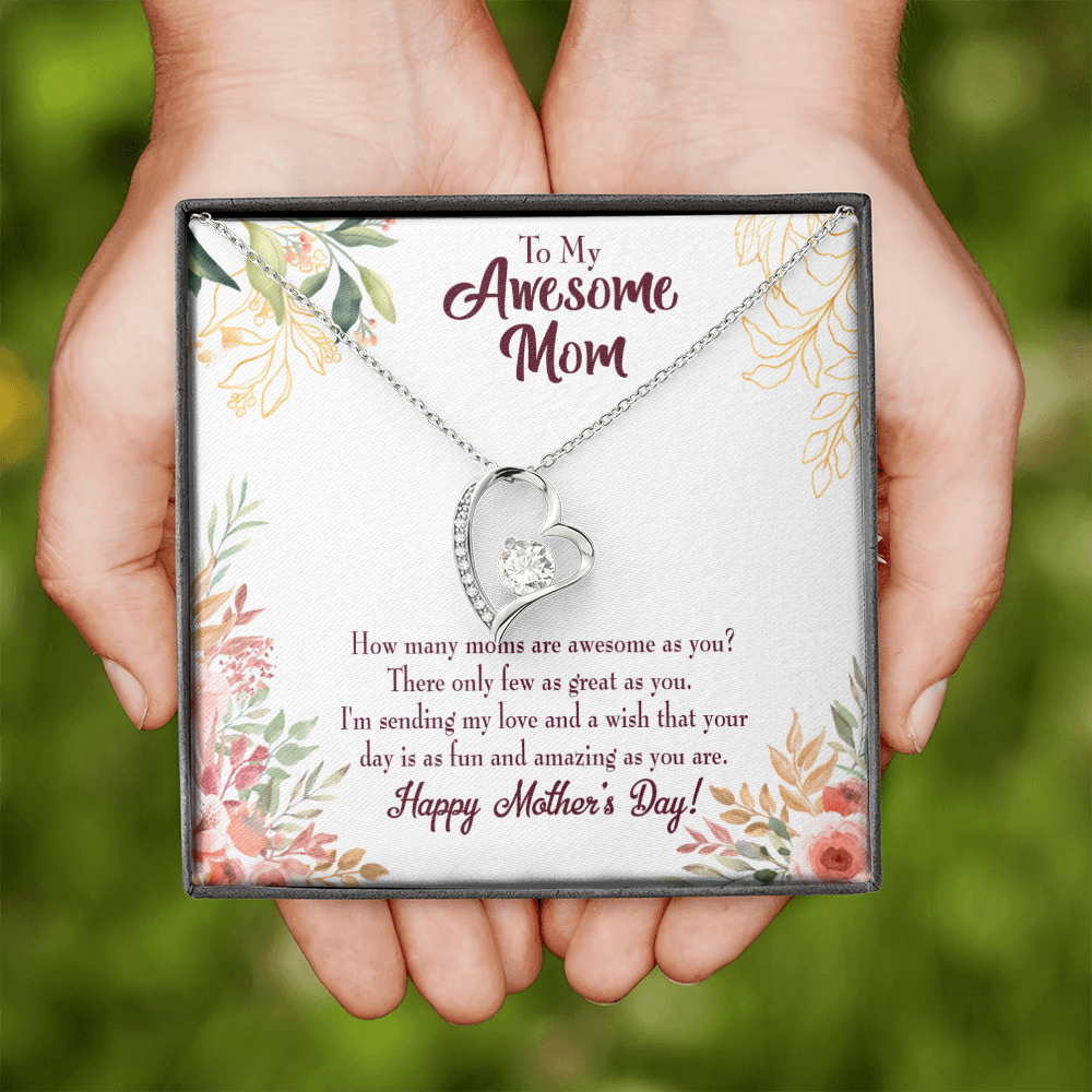Mother's Day Mother Necklace Awesome Mom Forever Love Cz Heart Pendant Message Card-Express Your Love Gifts