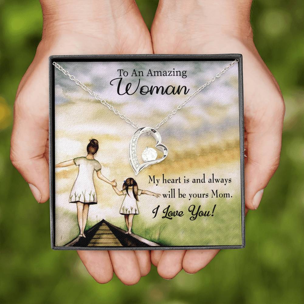 Mother Necklace My Heart Is Yours Forever Love Cz Heart Pendant Message Card-Express Your Love Gifts