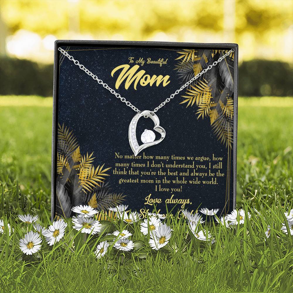 Mother Necklace Greatest Mom Always Forever Love Cz Heart Pendant Message Card-Express Your Love Gifts