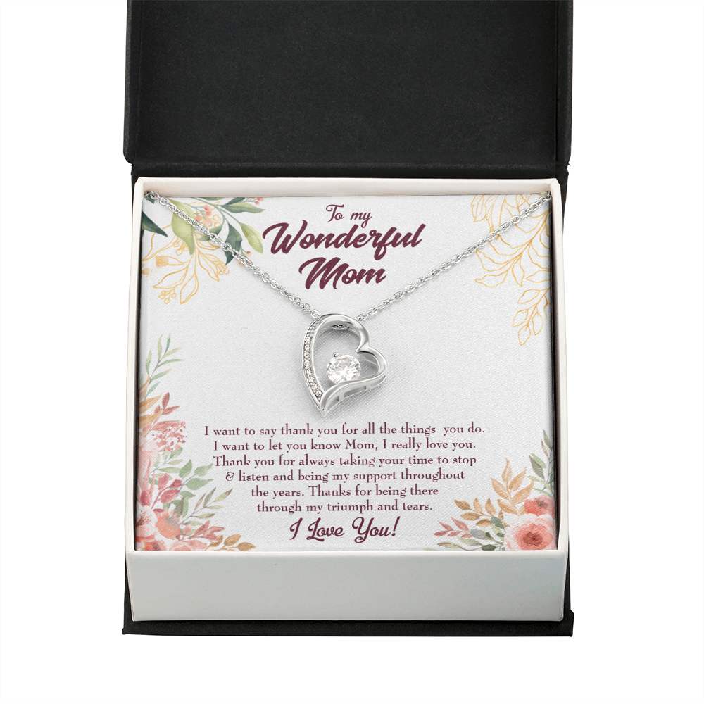 Mother Necklace All Support Mom Forever Love Cz Heart Pendant Message Card-Express Your Love Gifts