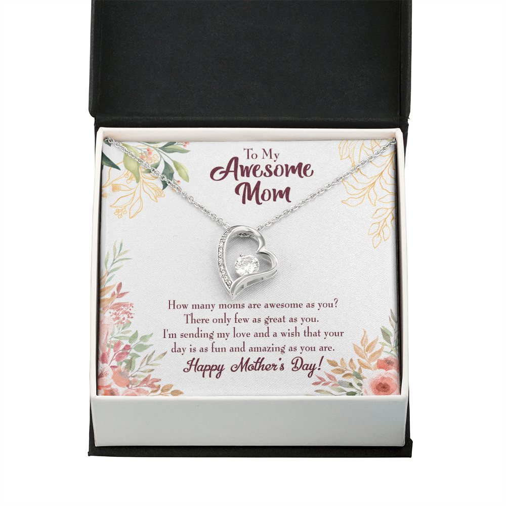 Mother's Day Mother Necklace Awesome Mom Forever Love Cz Heart Pendant Message Card-Express Your Love Gifts