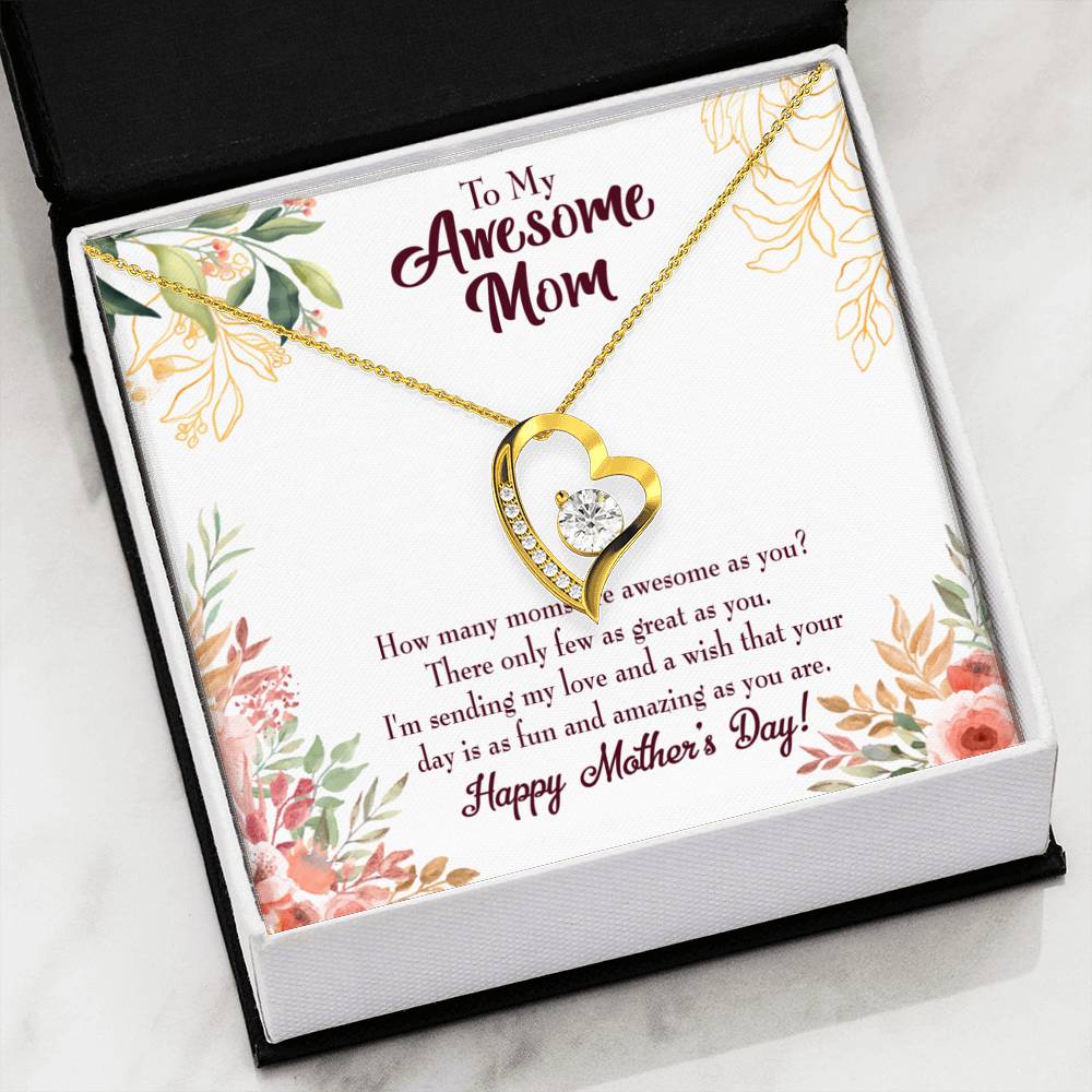 Mother's Day Mother Necklace Awesome Mom Forever Love Cz Heart Pendant Message Card-Express Your Love Gifts