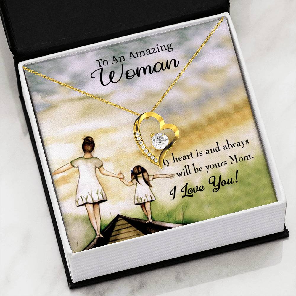 Mother Necklace My Heart Is Yours Forever Love Cz Heart Pendant Message Card-Express Your Love Gifts