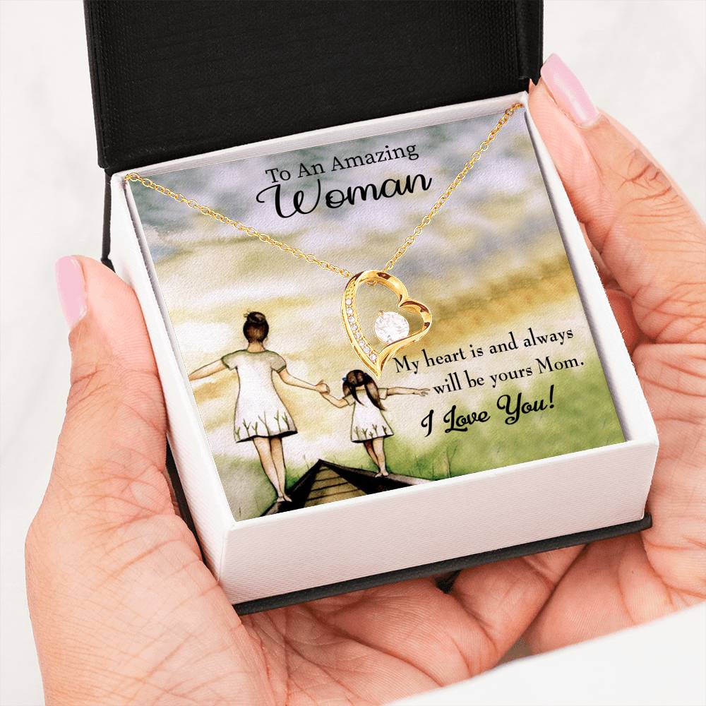 Mother Necklace My Heart Is Yours Forever Love Cz Heart Pendant Message Card-Express Your Love Gifts