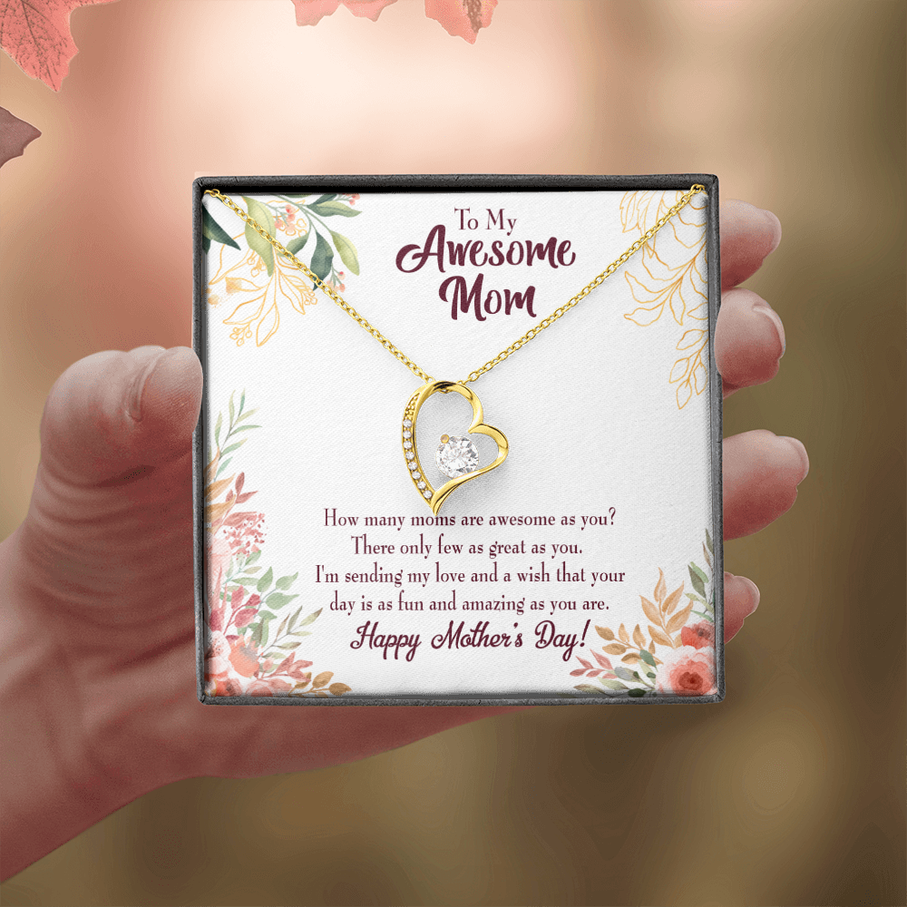 Mother's Day Mother Necklace Awesome Mom Forever Love Cz Heart Pendant Message Card-Express Your Love Gifts
