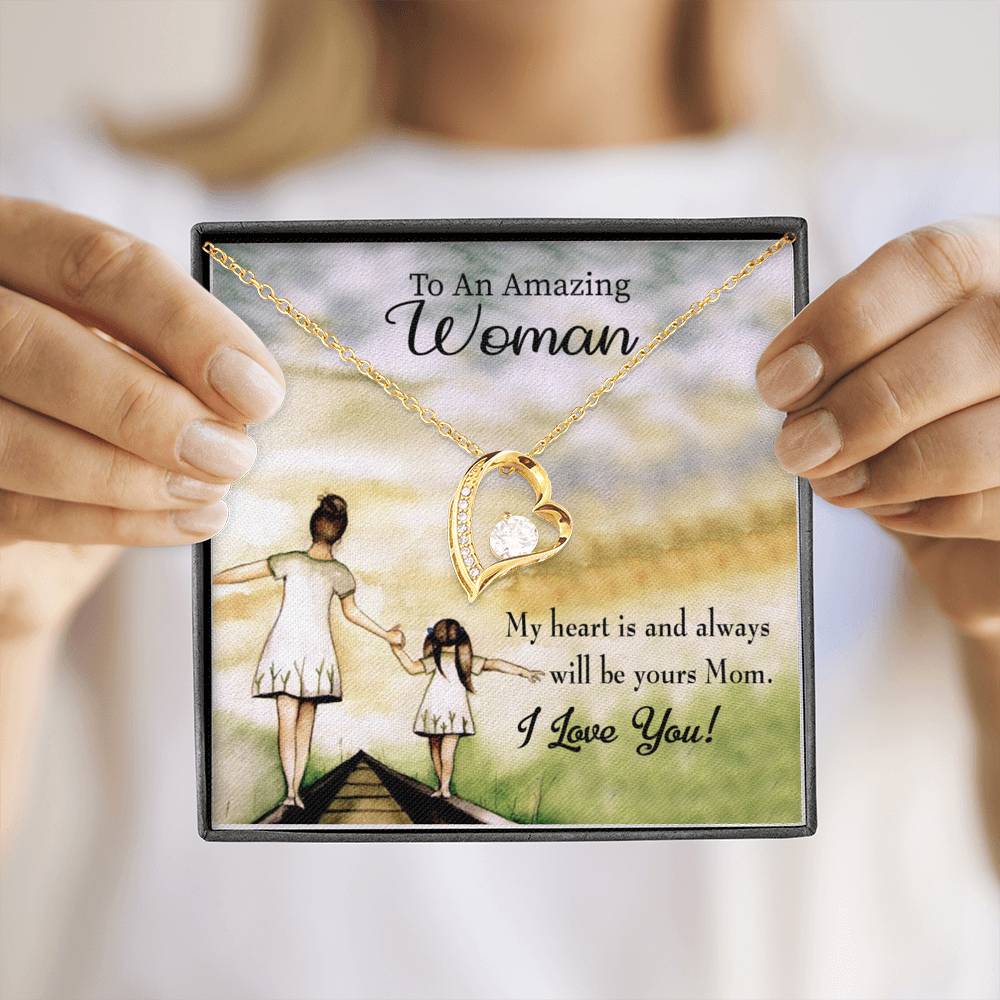Mother Necklace My Heart Is Yours Forever Love Cz Heart Pendant Message Card-Express Your Love Gifts