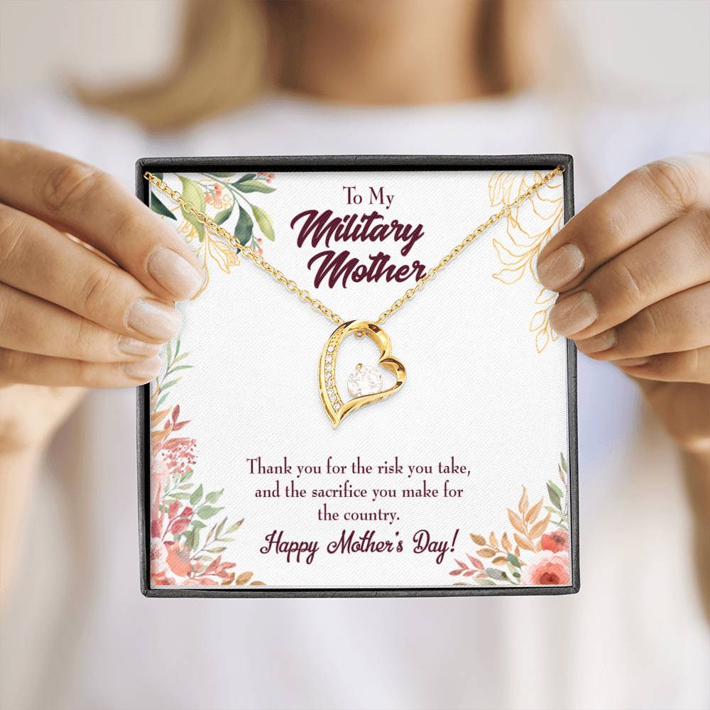 Mother's Day Mother Necklace Military Mother Forever Love Cz Heart Pendant Message Card-Express Your Love Gifts