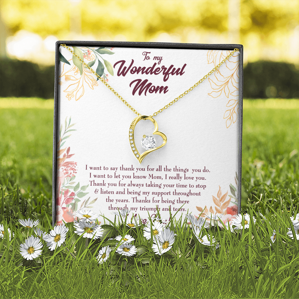 Mother Necklace All Support Mom Forever Love Cz Heart Pendant Message Card-Express Your Love Gifts